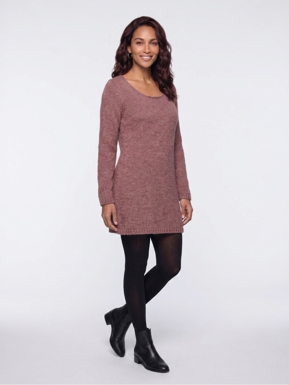 Soft Surroundings Mauve Knit Square Neck Alpaca Wool Sweater Pullover Dress L